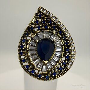 Handmade Jewelry Blue Sapphire Ottoman Style Ring 925 Silver Size 7 Resizable